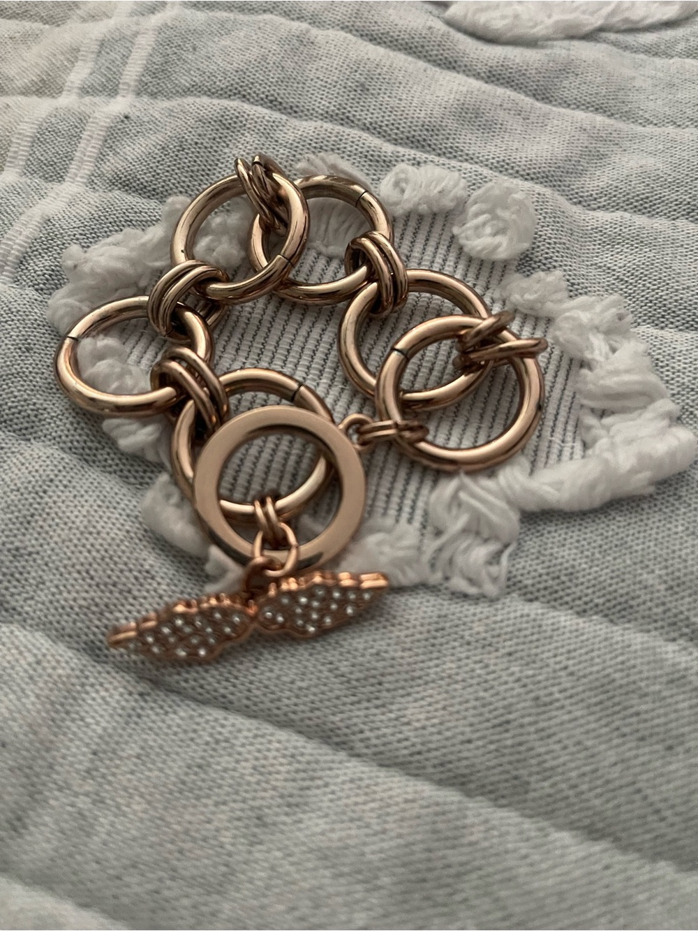 Source Unknown Rose Gold Link Bracelet with Pave Wing Charm